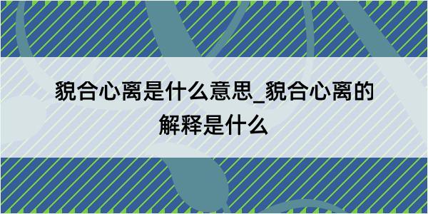 貌合心离是什么意思_貌合心离的解释是什么