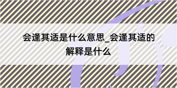 会逢其适是什么意思_会逢其适的解释是什么