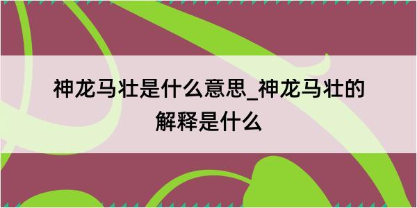 神龙马壮是什么意思_神龙马壮的解释是什么