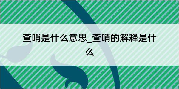 查哨是什么意思_查哨的解释是什么