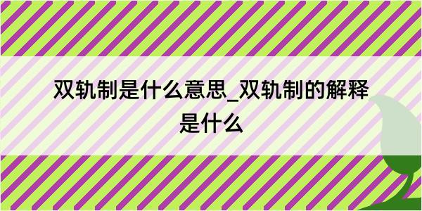 双轨制是什么意思_双轨制的解释是什么