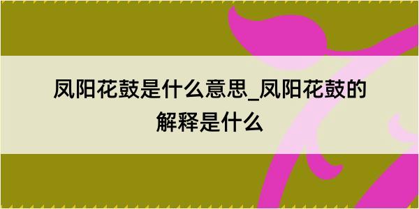 凤阳花鼓是什么意思_凤阳花鼓的解释是什么