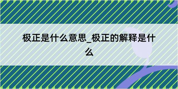 极正是什么意思_极正的解释是什么