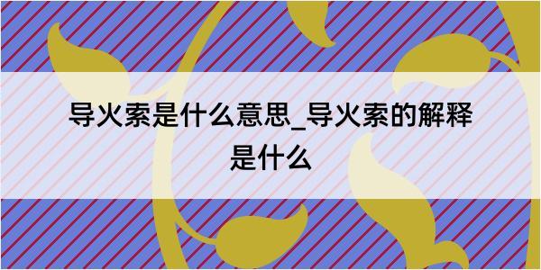 导火索是什么意思_导火索的解释是什么