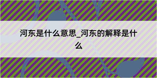 河东是什么意思_河东的解释是什么