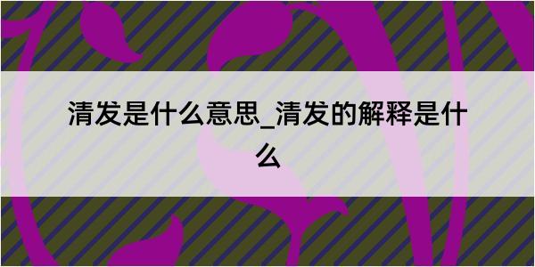 清发是什么意思_清发的解释是什么