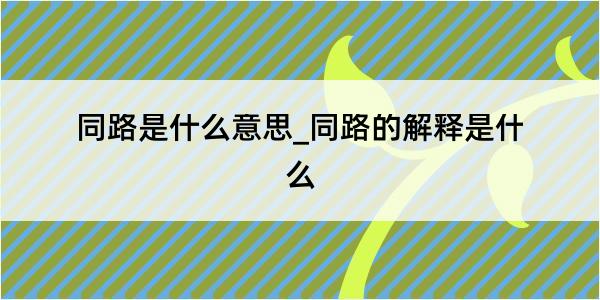 同路是什么意思_同路的解释是什么