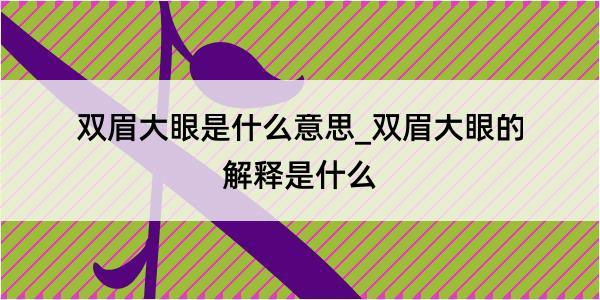 双眉大眼是什么意思_双眉大眼的解释是什么