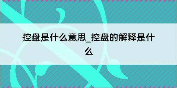 控盘是什么意思_控盘的解释是什么