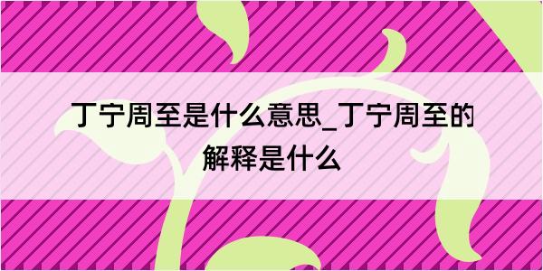 丁宁周至是什么意思_丁宁周至的解释是什么