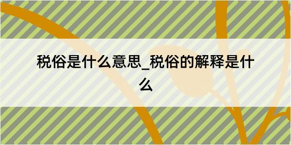 税俗是什么意思_税俗的解释是什么