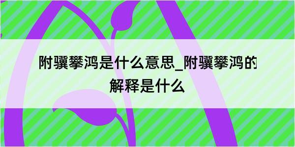 附骥攀鸿是什么意思_附骥攀鸿的解释是什么