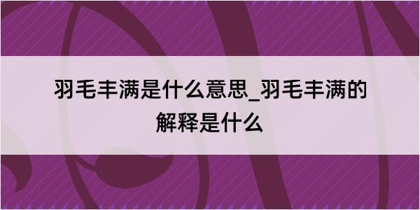 羽毛丰满是什么意思_羽毛丰满的解释是什么