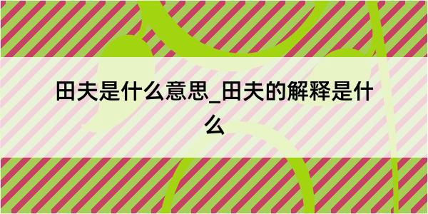 田夫是什么意思_田夫的解释是什么