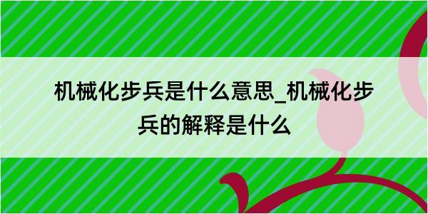 机械化步兵是什么意思_机械化步兵的解释是什么