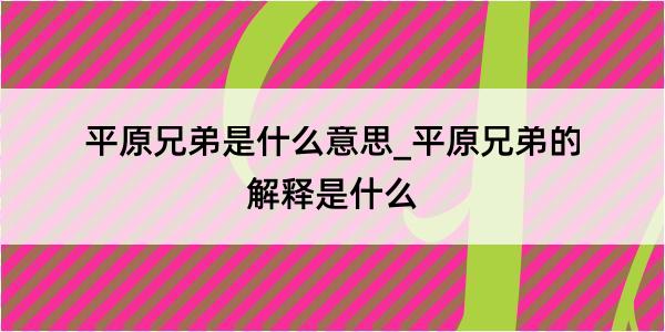 平原兄弟是什么意思_平原兄弟的解释是什么