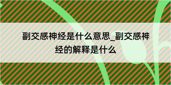 副交感神经是什么意思_副交感神经的解释是什么