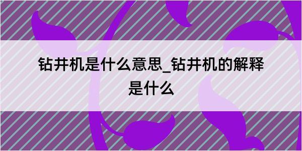 钻井机是什么意思_钻井机的解释是什么