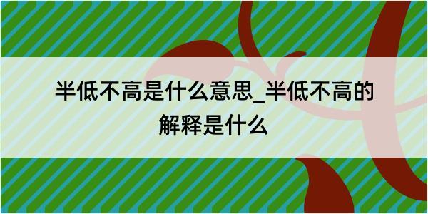 半低不高是什么意思_半低不高的解释是什么