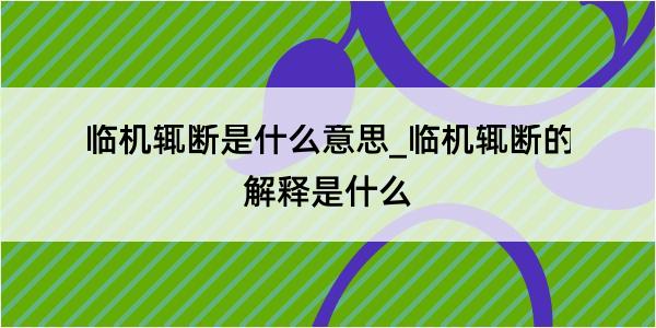 临机辄断是什么意思_临机辄断的解释是什么