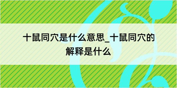 十鼠同穴是什么意思_十鼠同穴的解释是什么