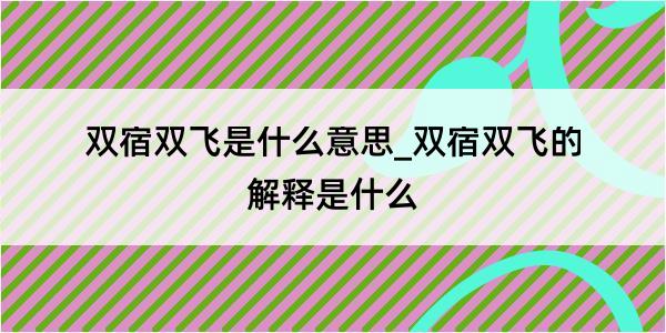 双宿双飞是什么意思_双宿双飞的解释是什么