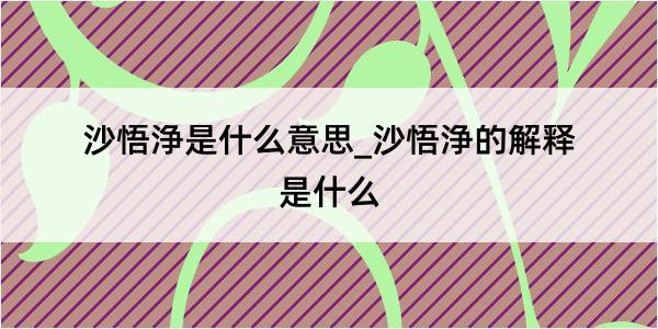 沙悟浄是什么意思_沙悟浄的解释是什么