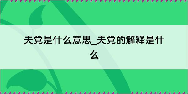 夫党是什么意思_夫党的解释是什么