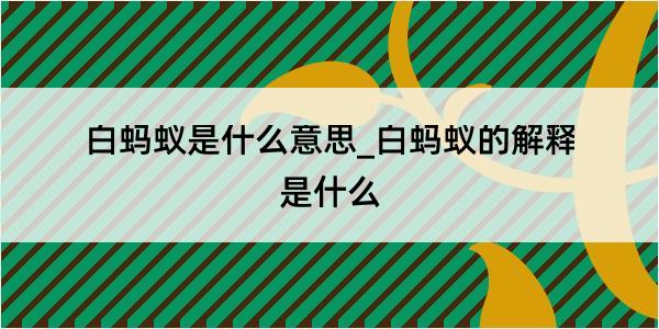 白蚂蚁是什么意思_白蚂蚁的解释是什么