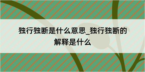 独行独断是什么意思_独行独断的解释是什么