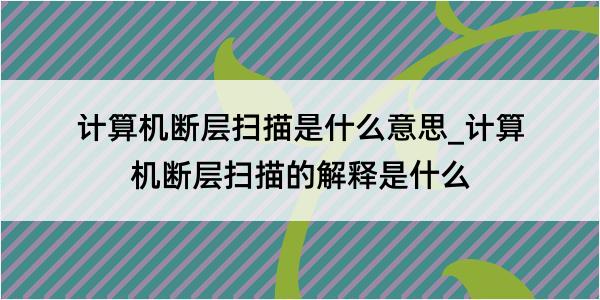 计算机断层扫描是什么意思_计算机断层扫描的解释是什么