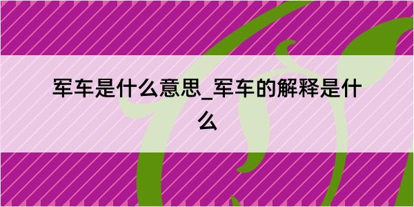 军车是什么意思_军车的解释是什么