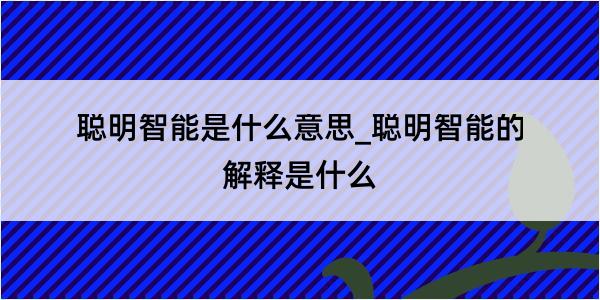 聪明智能是什么意思_聪明智能的解释是什么