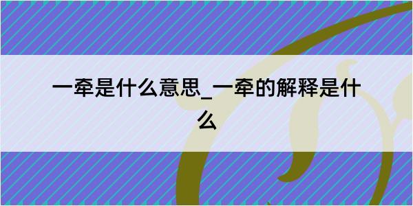 一牵是什么意思_一牵的解释是什么