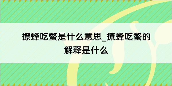 撩蜂吃螫是什么意思_撩蜂吃螫的解释是什么