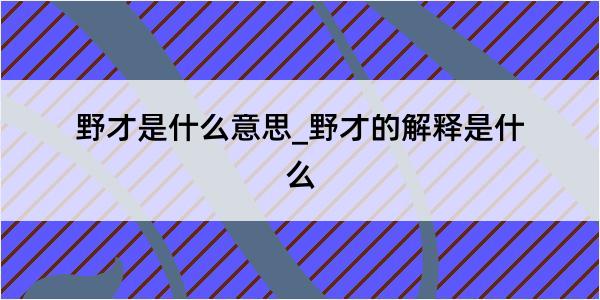 野才是什么意思_野才的解释是什么