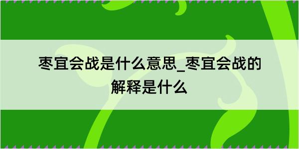 枣宜会战是什么意思_枣宜会战的解释是什么