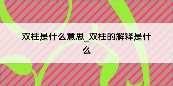 双柱是什么意思_双柱的解释是什么