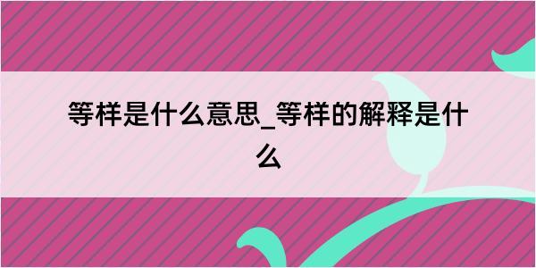 等样是什么意思_等样的解释是什么