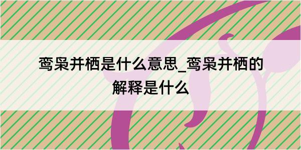 鸾枭并栖是什么意思_鸾枭并栖的解释是什么