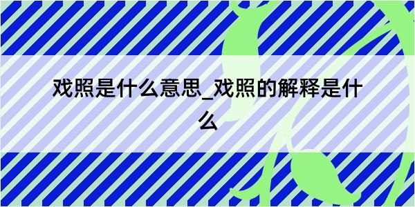 戏照是什么意思_戏照的解释是什么