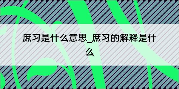 庶习是什么意思_庶习的解释是什么