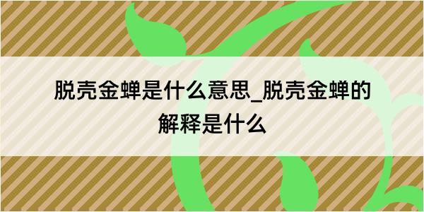 脱壳金蝉是什么意思_脱壳金蝉的解释是什么