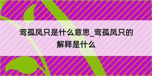 鸾孤凤只是什么意思_鸾孤凤只的解释是什么