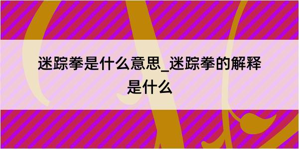 迷踪拳是什么意思_迷踪拳的解释是什么