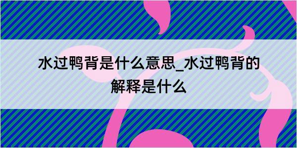 水过鸭背是什么意思_水过鸭背的解释是什么