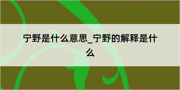 宁野是什么意思_宁野的解释是什么