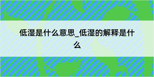 低湿是什么意思_低湿的解释是什么