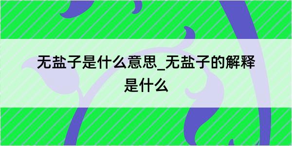 无盐子是什么意思_无盐子的解释是什么