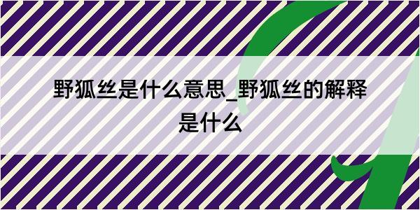 野狐丝是什么意思_野狐丝的解释是什么